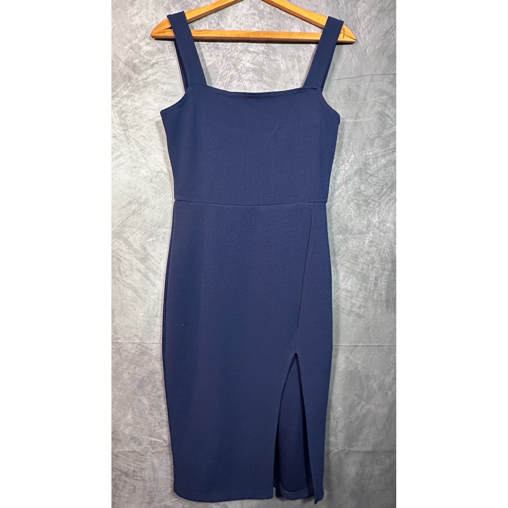 Shein Elegant Dress Womens 4 Blue Thigh Slit Sleeveless Square Neck Maxi